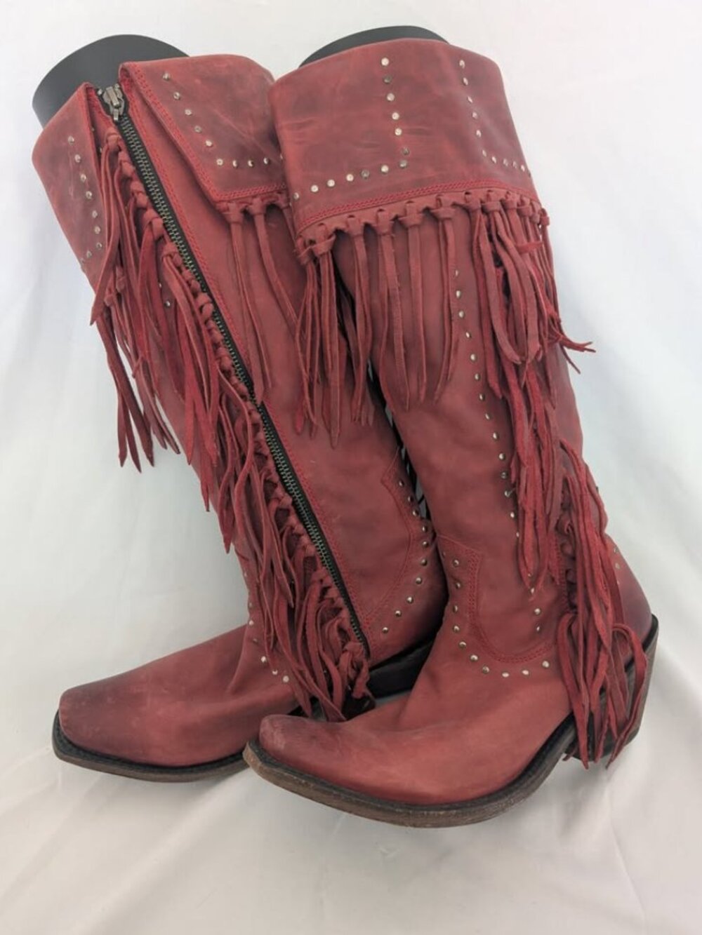 Women's red fringe leather cowboy boots
